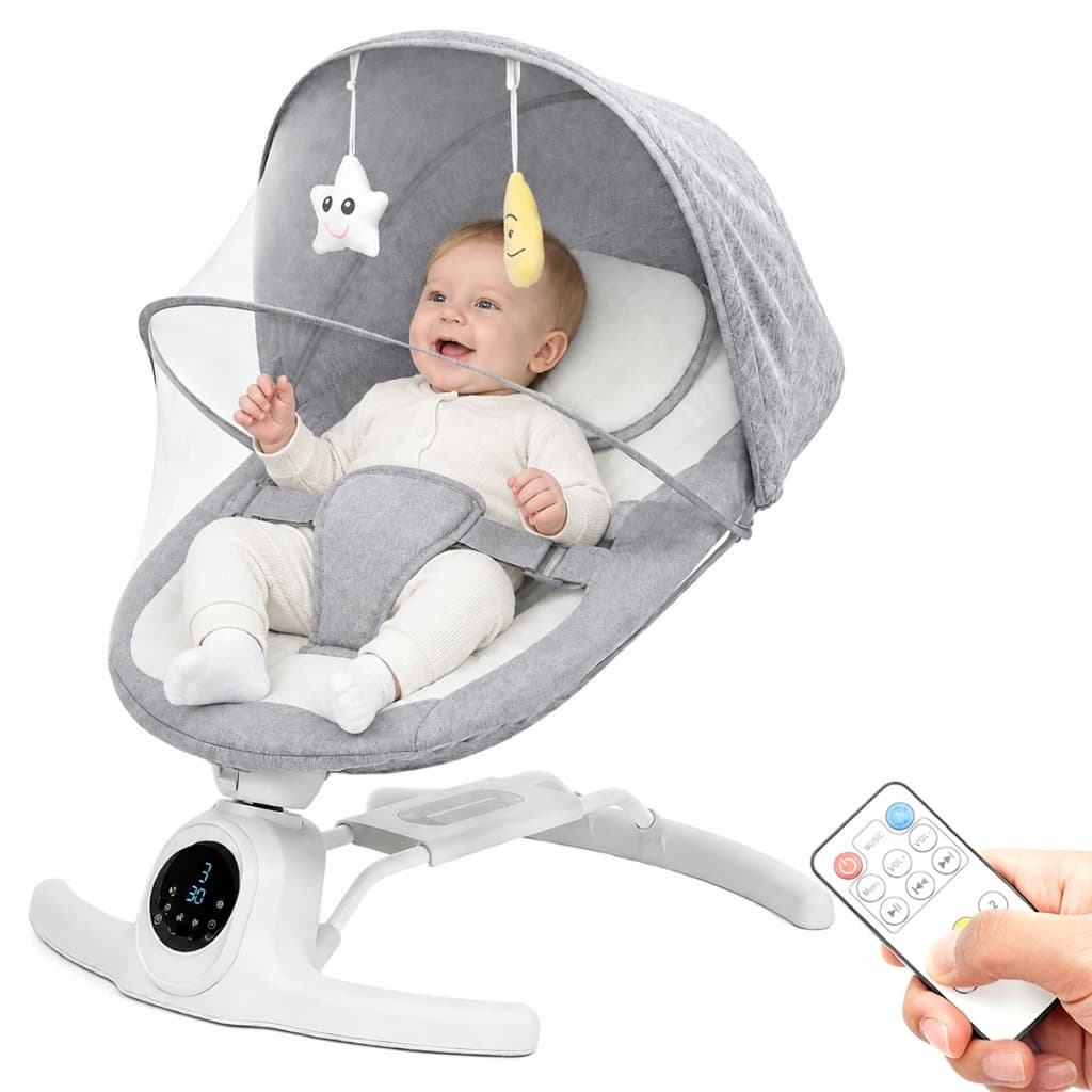 Cadeira de Descanso Balanço para Bebê Premium Sono Calmante 220V com Música Mosquiteiro e Controle Remoto