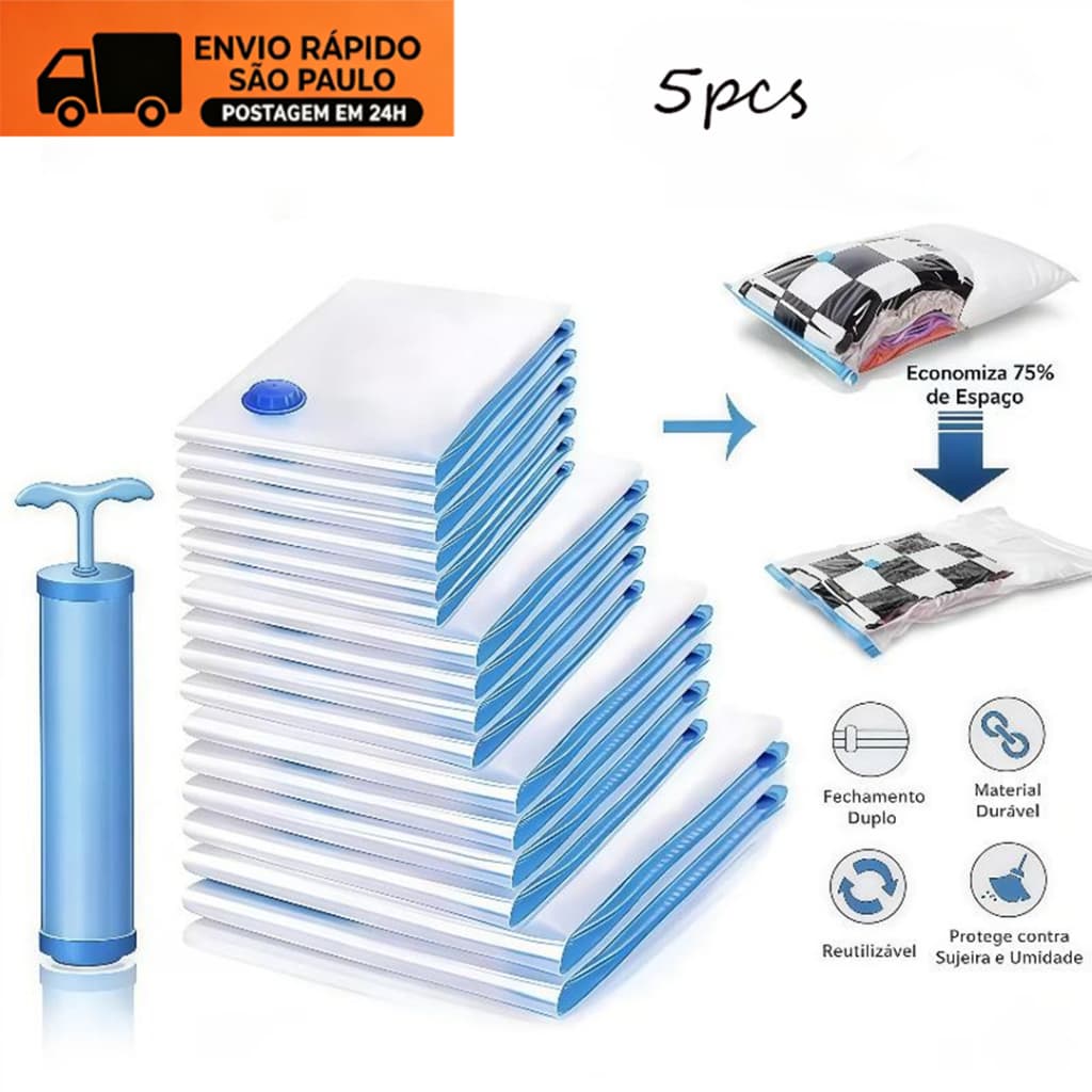 Kit Saco A Vácuo Grande Organizador Edredom Coberto Mala Roupa Viagem De Cama com Bomba Manual Tamanho Grande
