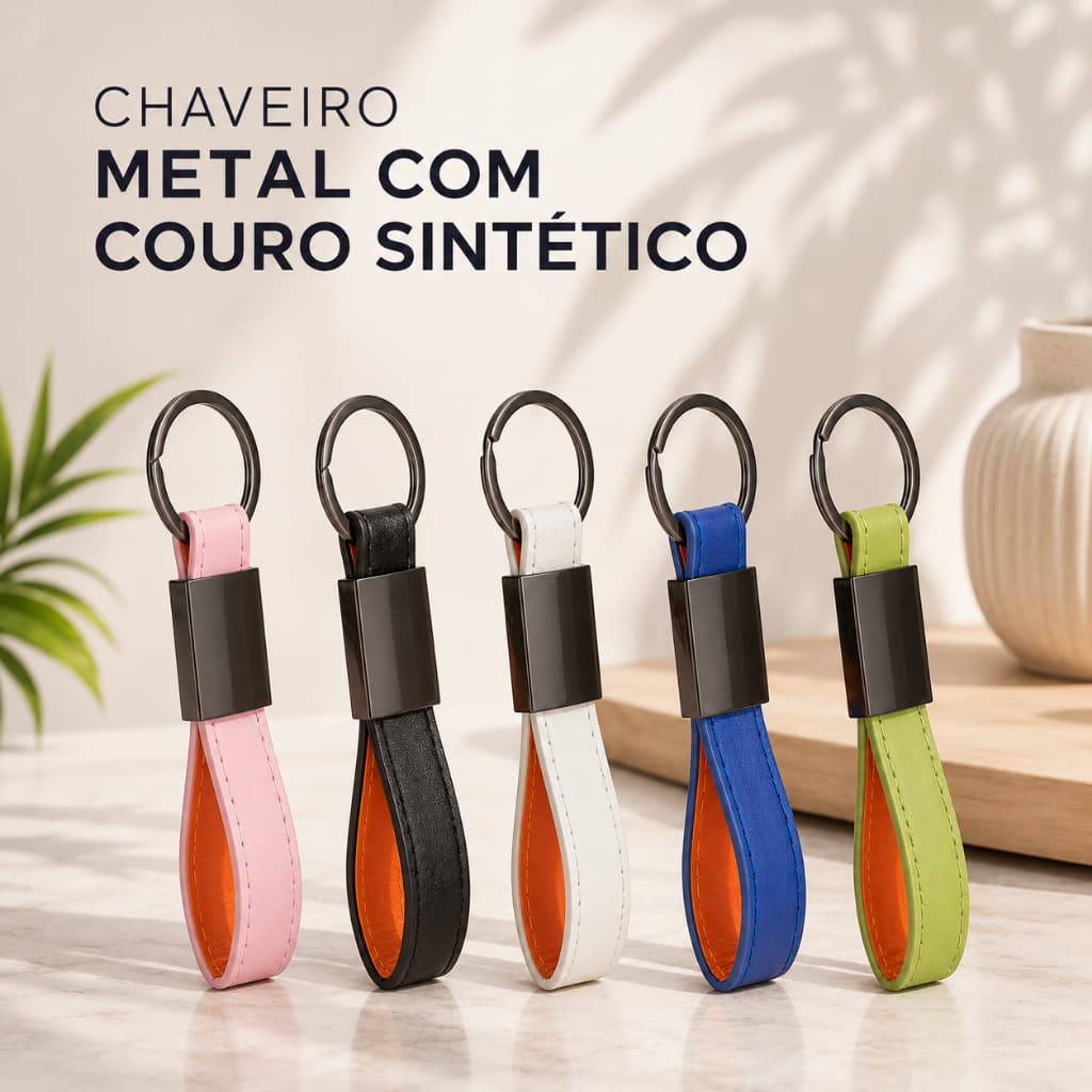 Chaveiro Metal com Couro Sintético Argola De Qualidade Ideal Para Presente Feminino Masculino