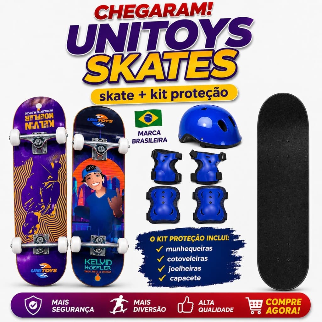 Kit Skate Infantil Completo com Proteção – Segurança e Diversão | Modelos Kelvin Hoefler