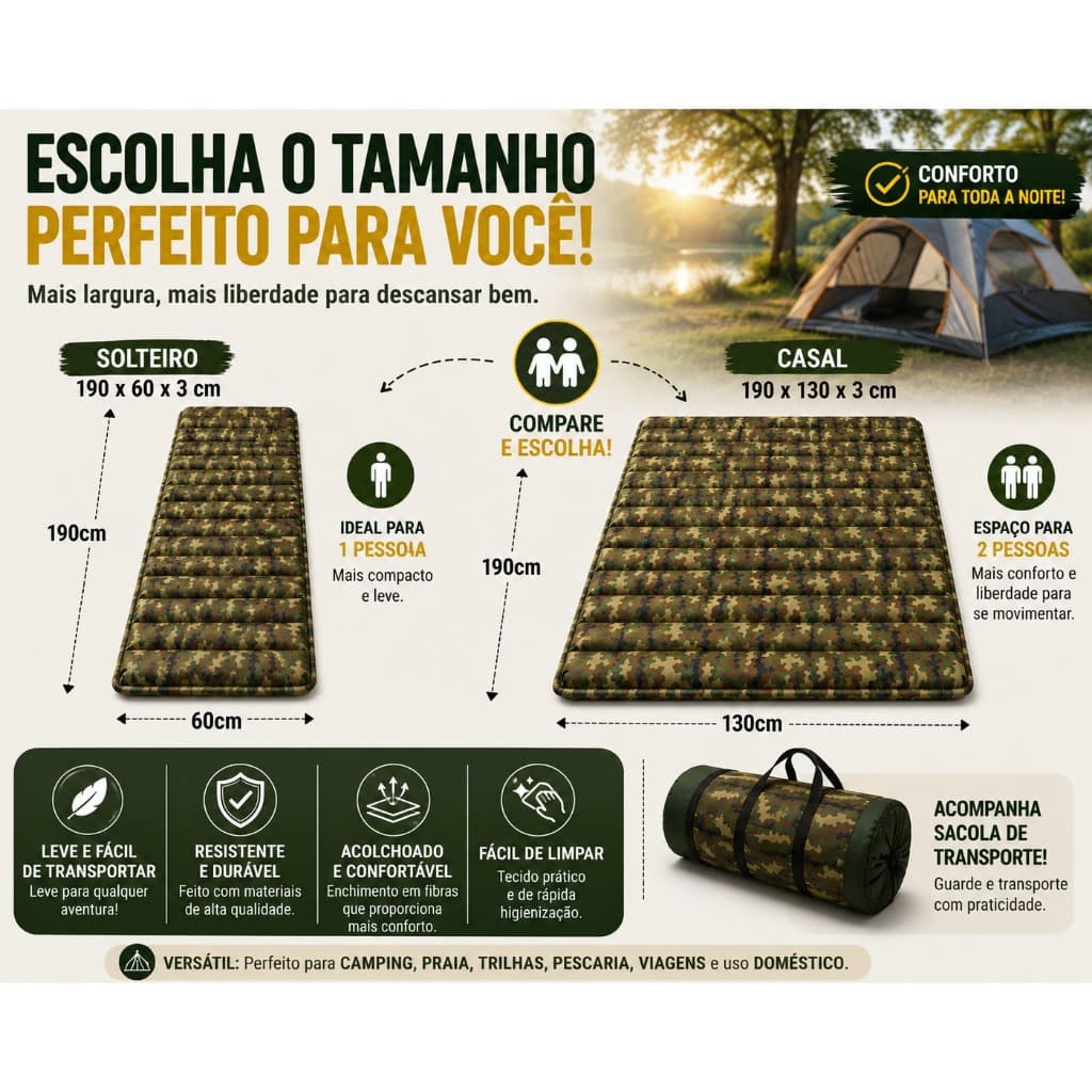 Colchonete Camping Colchao  Dobrável Com Sacola Transporte Ecocamping Colchão Para Barraca Acampamento