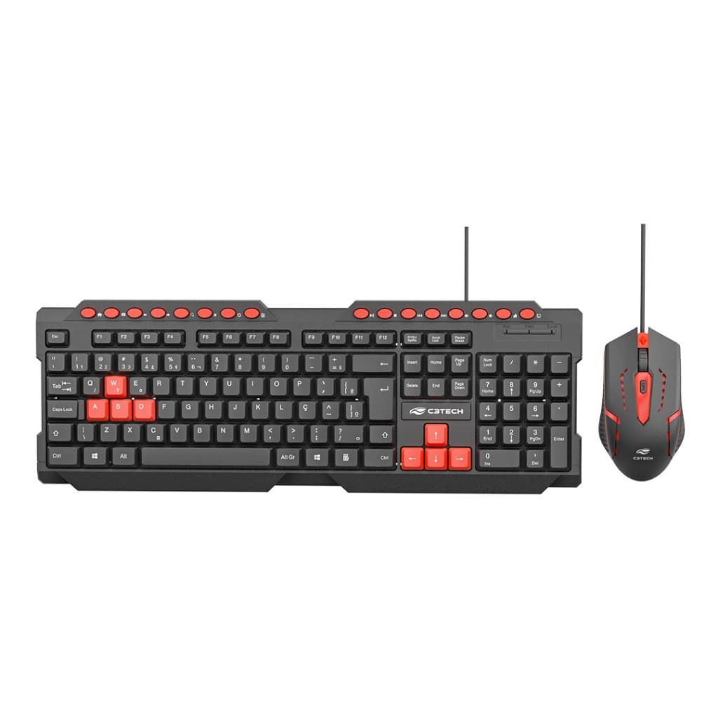 Kit Teclado e Mouse Gamer C3Tech GK-20V2BK, USB, ABNT2, 1200 DPI, LED Vermelho