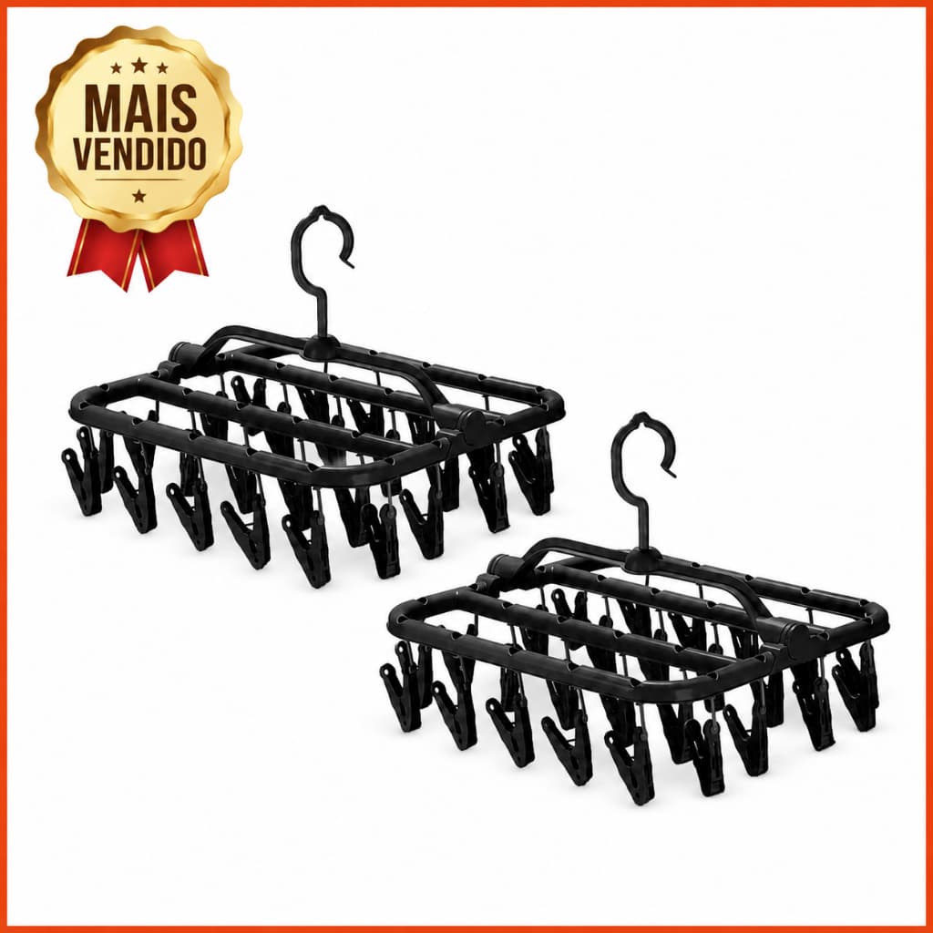 Kit com 2 Varais Multiuso Para Roupas Intimas, meia, cueca e calcinha, 26 pregadores cada Varal