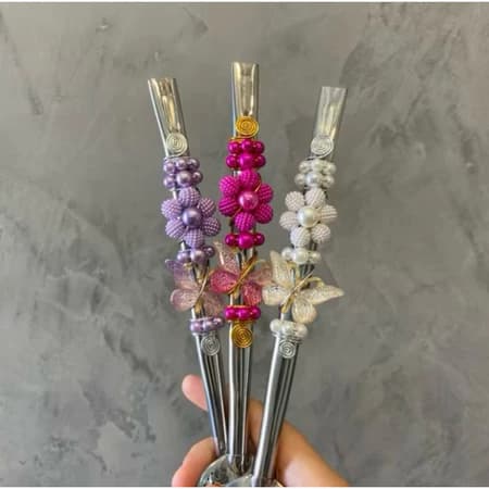 Bomba de Chimarrão Inox 23cm Decorada Artesanal Pedras Coloridas