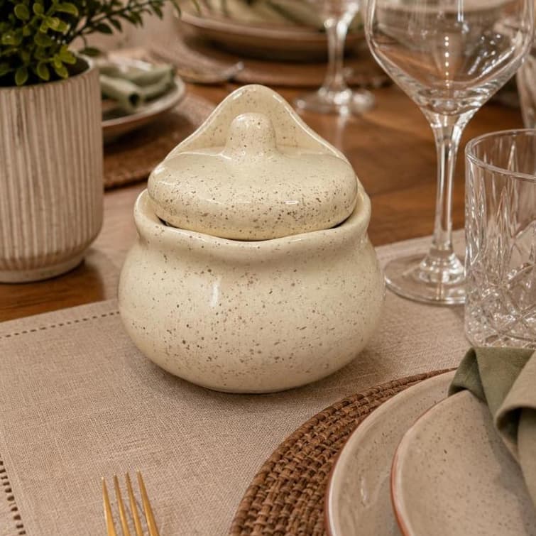 Saleiro De Parede E Mesa Pintado A Mão Decorado Creme Em Cerâmica Decorado 400gr