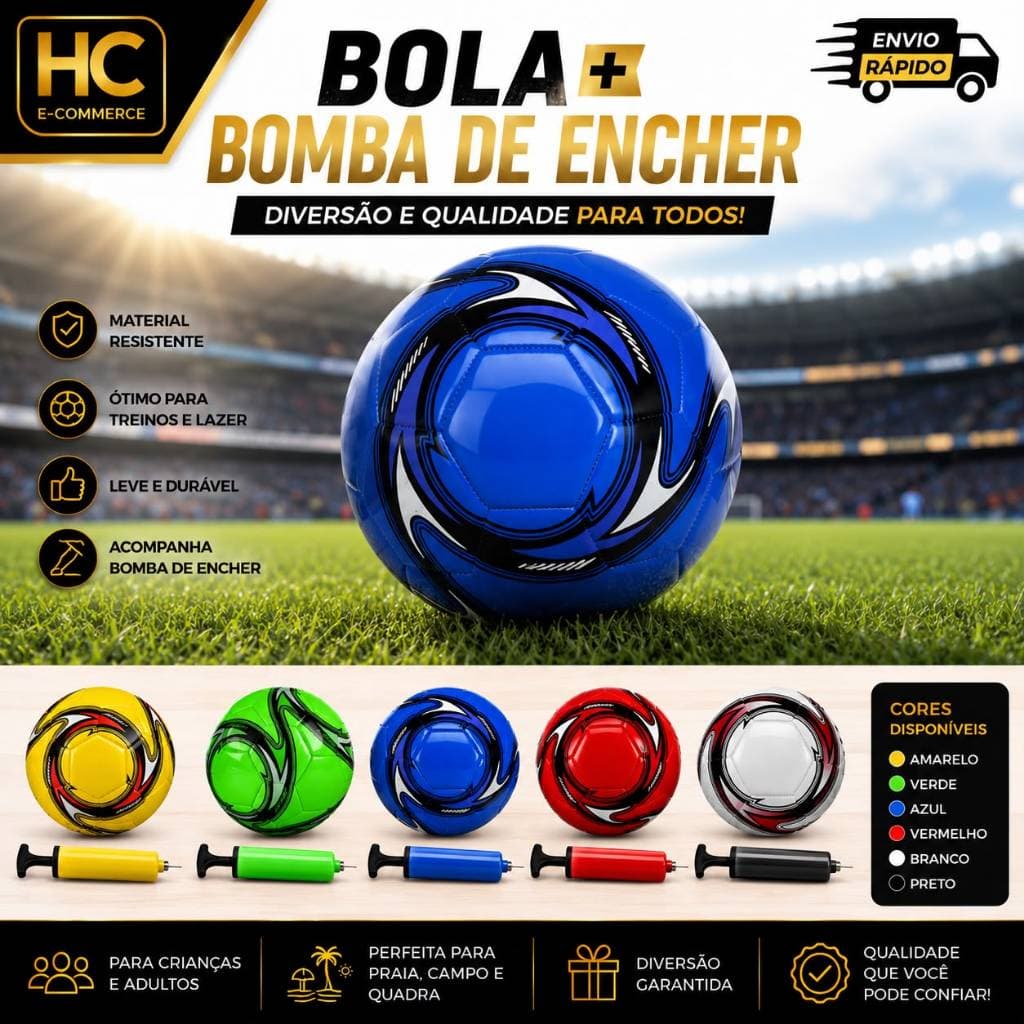 Bola de Futebol + Bomba de Encher para Treinos, Jogos e Lazer | Ideal para Crianças, Jovens e Adultos