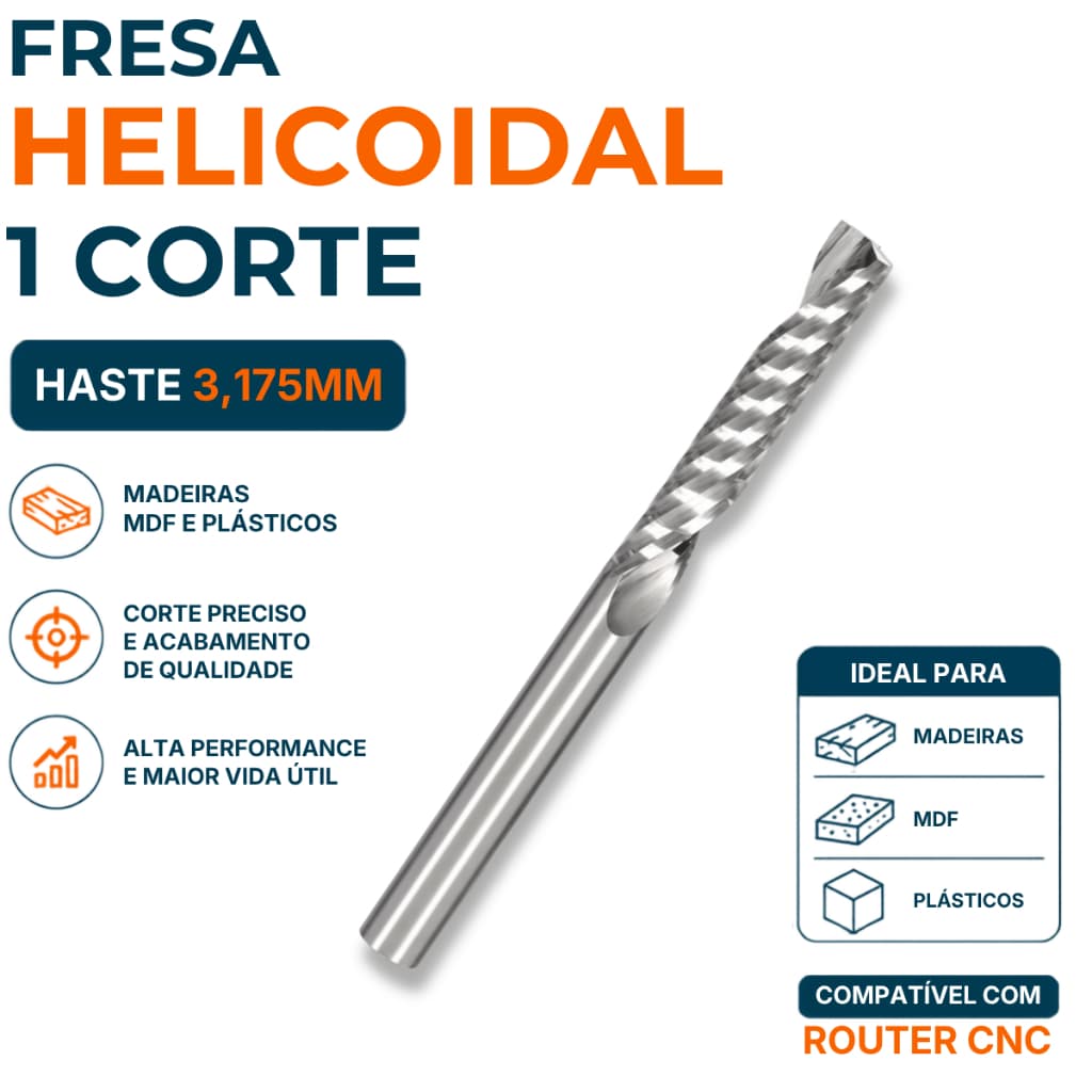 Fresa Topo Reto 1 Corte Downcut 3,175mm 1/8 22mm Router Cnc Acrilico