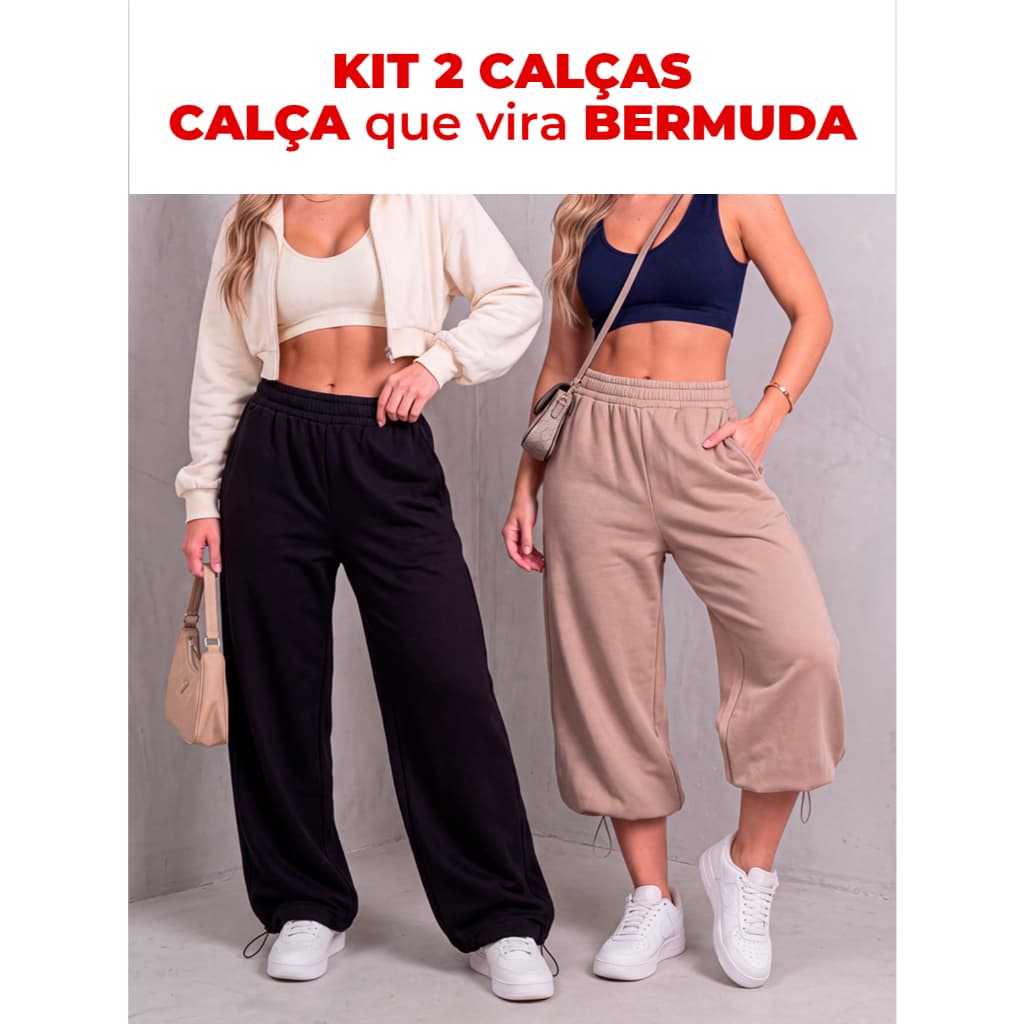 Kit 2 Calças Baggy/Bermuda Unisex Cargo Wide Leg Feminina Largas Oversized Treino