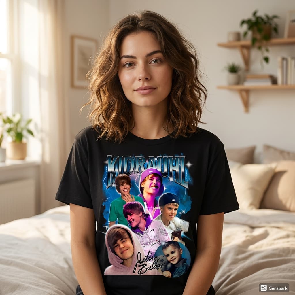 Camiseta Justin Bieber Kidrauhl Infância Estampada Bootleg Vintage Algodão Gola Redonda Várias Cores Drama Ticketmaster