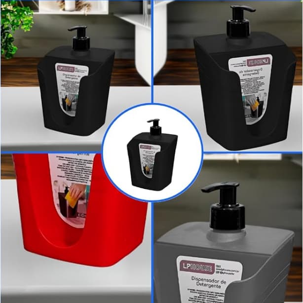 Organizador Dispensador Porta Detergente e Esponja 610 ml C/Bico Dosador (Preto)