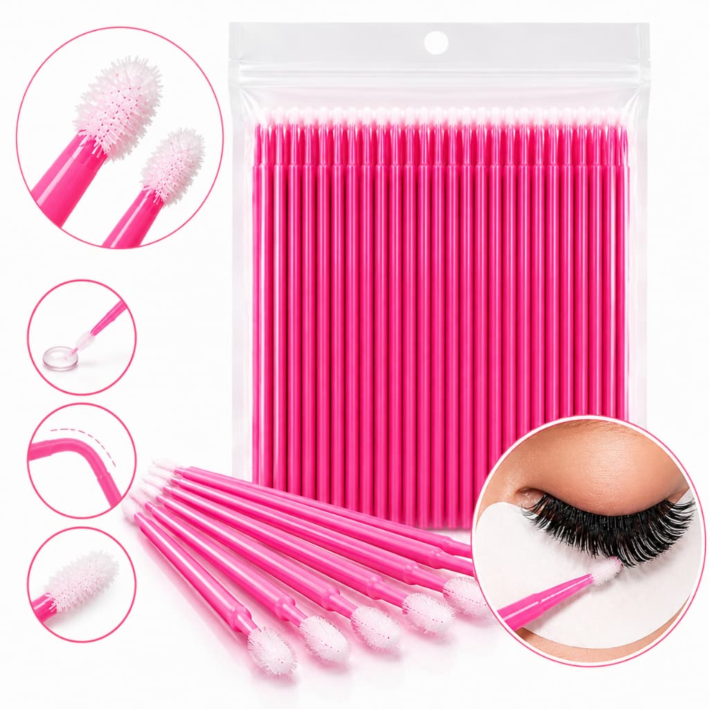 100/500 Unidades Microbrush Descartável para Fio a Fio e Alongamento de Cílios Rosa