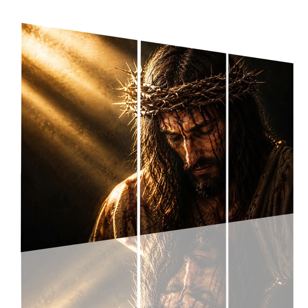 Quadros Decorativos Sala Quarto Jesus Cristo Coroa de Espinhos Religioso 3 Peças Moderno Parede MDF