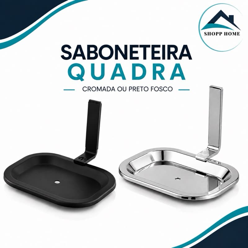 Saboneteira Quadrada em Alumínio – Preto Fosco ou Cromo | Design Moderno, Elegante e Resistente
