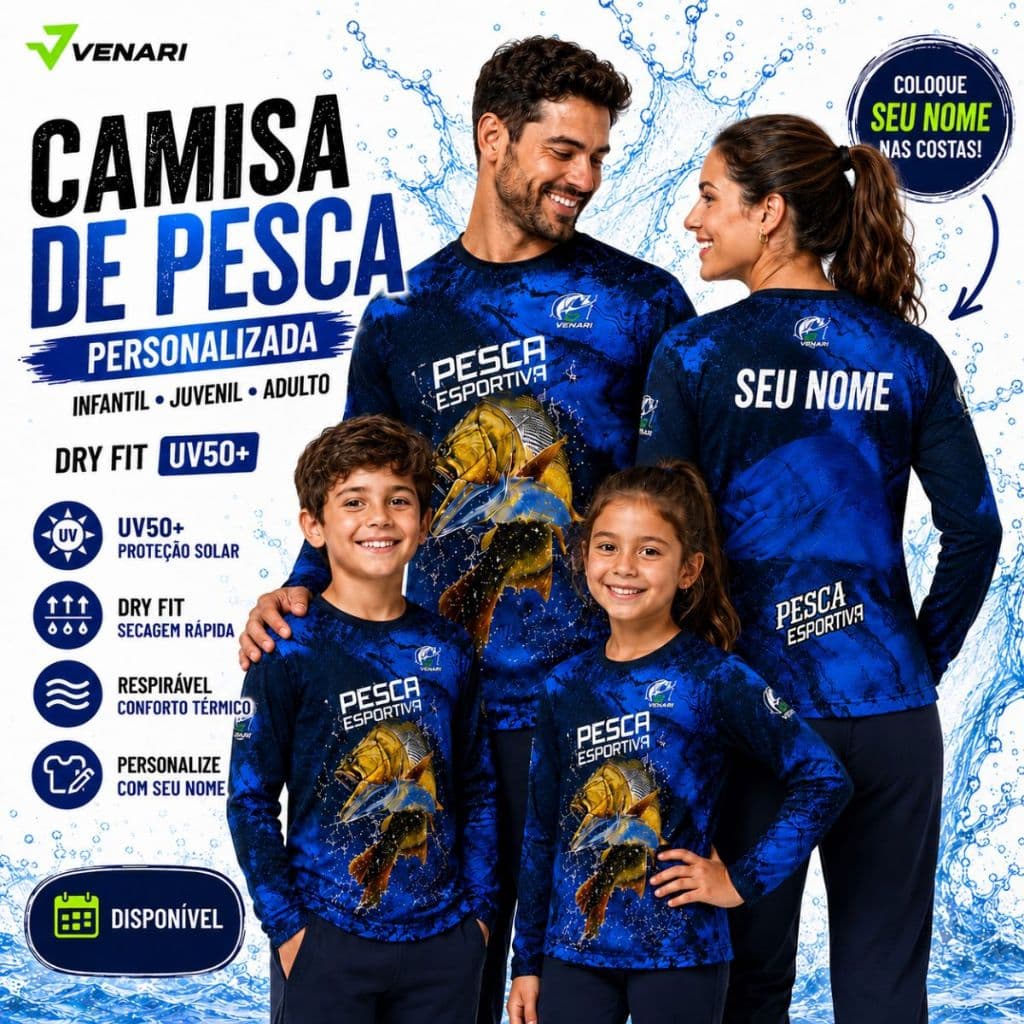 Camisa Pesca Familia Peixe Dourado Camiseta Proteção Uv50 Pescaria Camiseta Manga longa com seu nome impresso