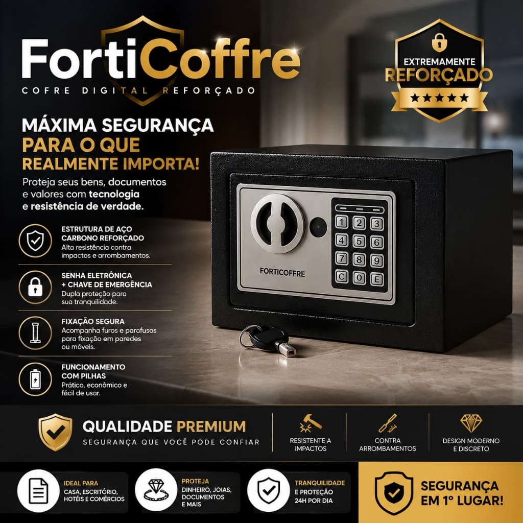 Cofre Digital Eletrônico Aço Reforçado Alta Segurança Preto