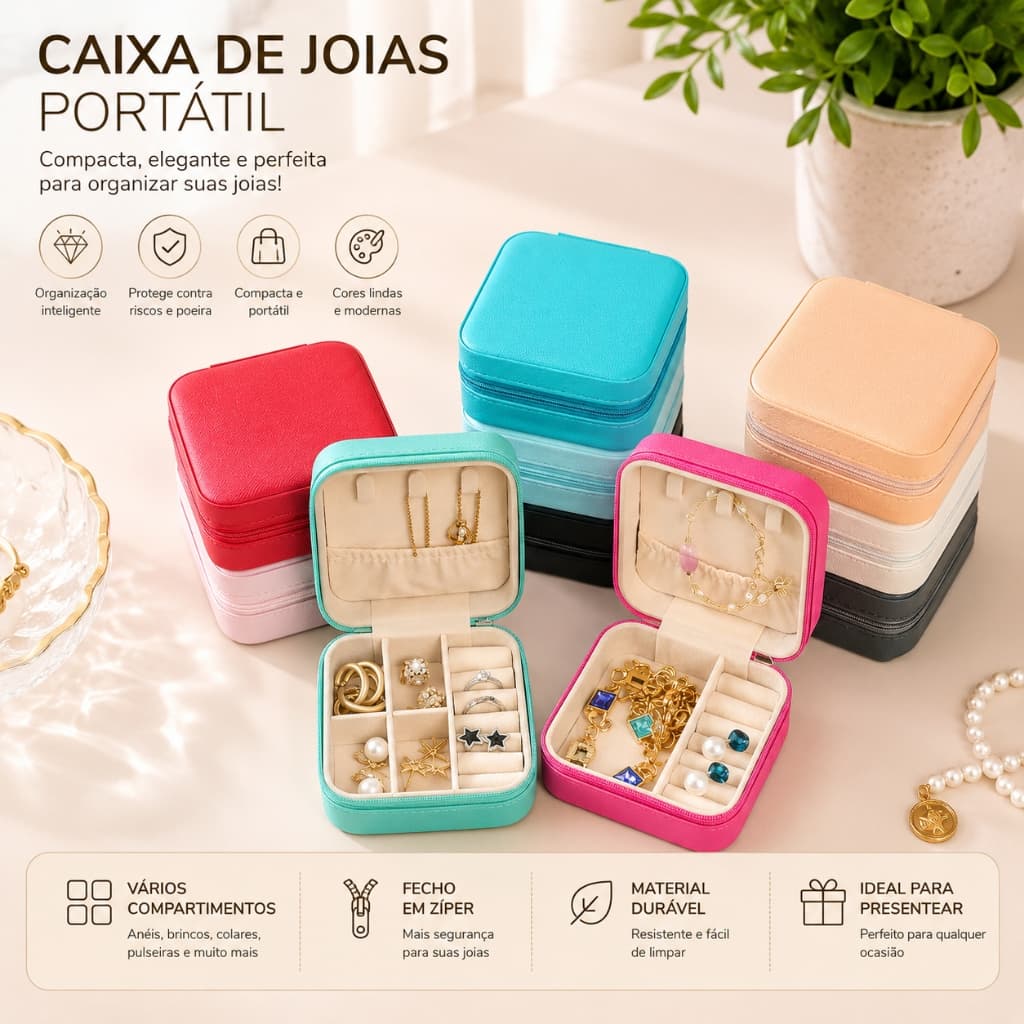 Organizador de Joias com Compartimentos Divididos em Couro PU 10x10x5cm