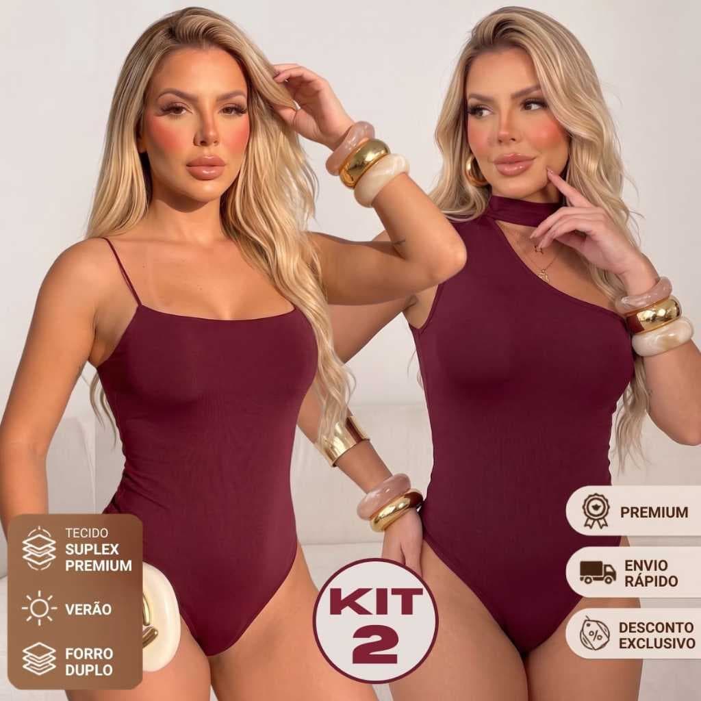 Kit 2 Body Feminino Suplex Alcinha e Um Ombro Só Elegante Moda Feminina Têndencia