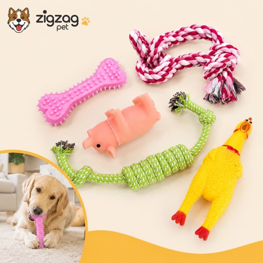 Kit 5/10 Brinquedos para Cachorro com Corda Bolas e Mordedores Interativos Antiestresse