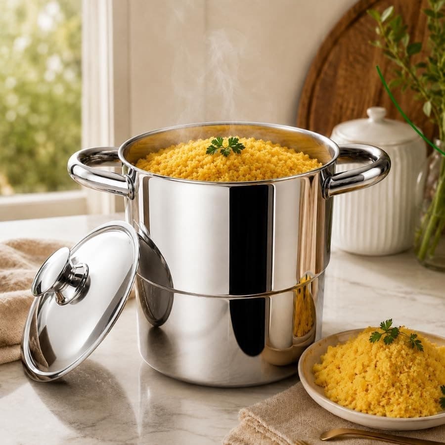 Cuscuzeira Inox 16cm Fratelli Panela De Cuscuz Nordestino Aço Inox 2,5L Para Fogão Indução E Gás