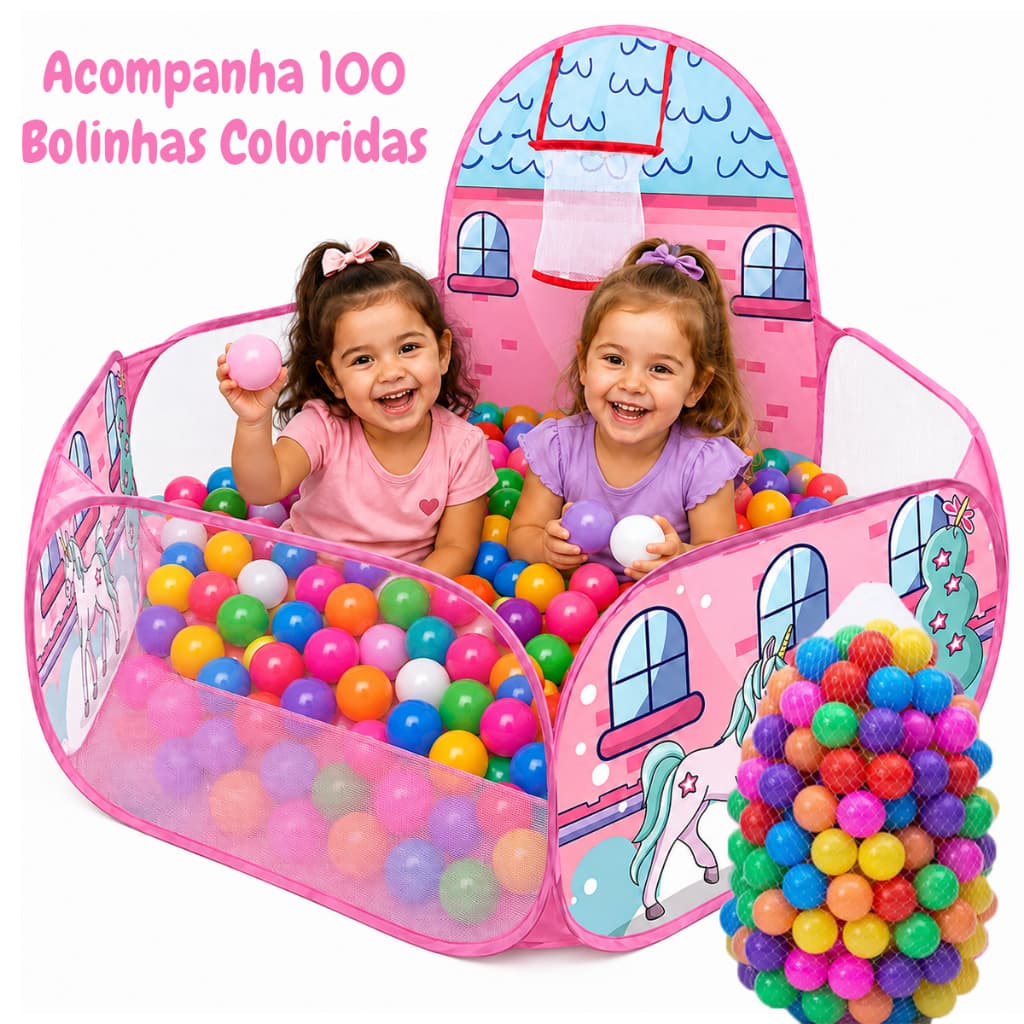Piscina de Bolinhas Infantil Cercadinho com 100 Bolinhas Desmontável Cesto Basquete