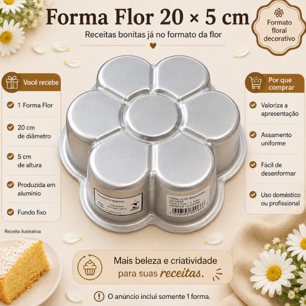 Forma Flor M Faça e Venda Bolo 20x5cm Alumínio Caparroz Fundo Fixo Confeitaria Sobremesas Bolos Decorados