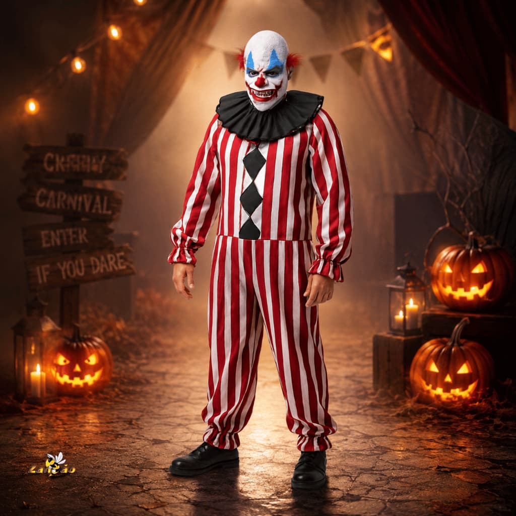 Fantasia Palhaço Assustador Adulto Fantasia + Máscara de Palhaço Halloween Mister Clown