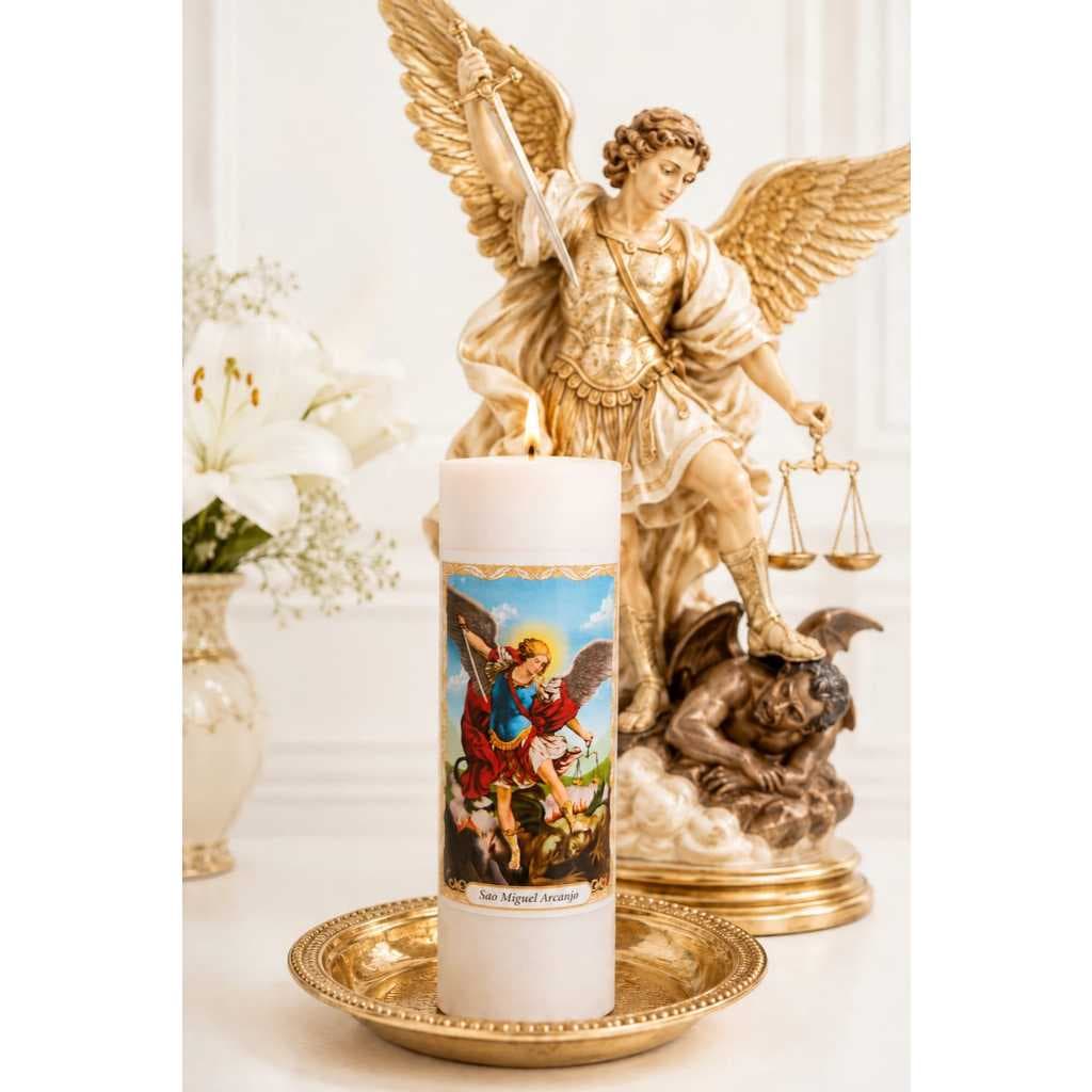 2 Velas Votiva 7 Dias São Miguel Arcanjo 100% Parafina Pura 260g Quaresma Frei Santos Católicos