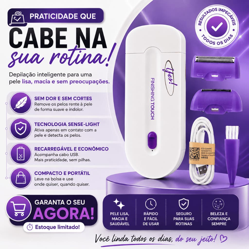 Depilador Elétrico Feminino Removedor de Pelos Facial e Corporal Recarregável Portátil Bivolt