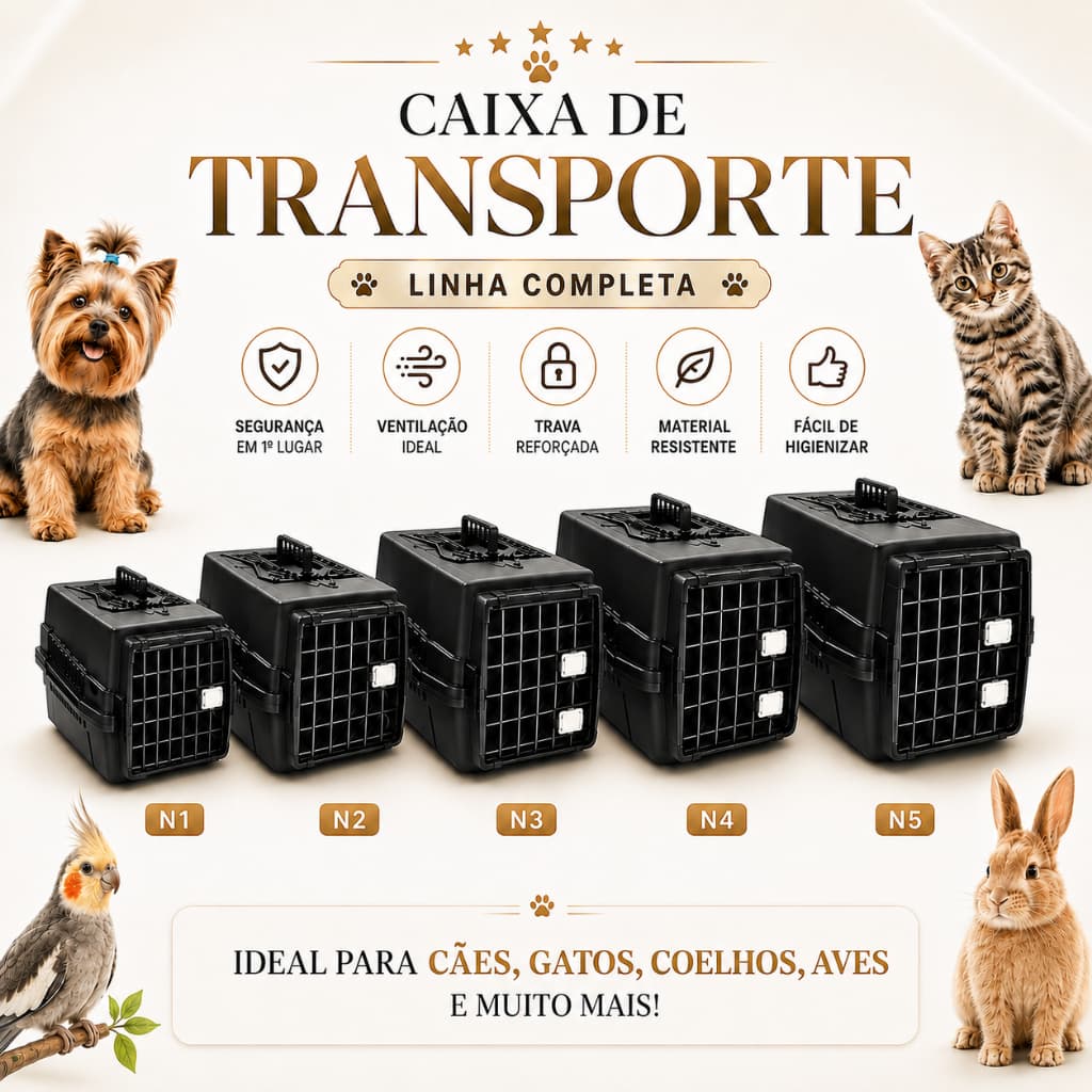 Caixa De Transporte Cachorro Gato Coelho Aves Viagem Mec Pet Grande Média Pequena