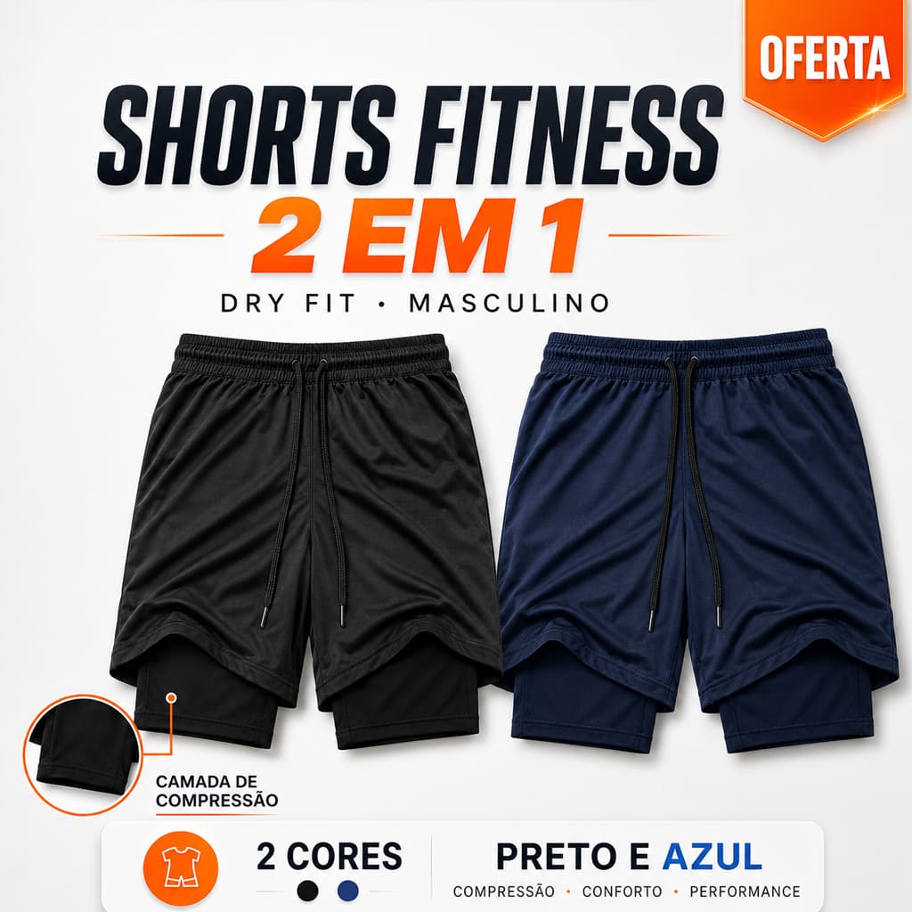 Shorts Academia Fitness 2 em 1 Bermuda Para Esportes Treino Corrida Dry Fit Masculino