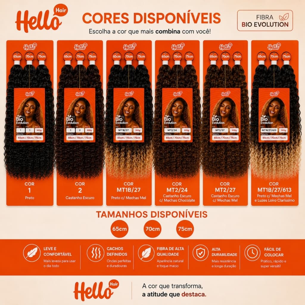 Cabelo Tela Cacheado Bio Fibra Orange Hello Hair Bio evolution Mega Hair Entrelace