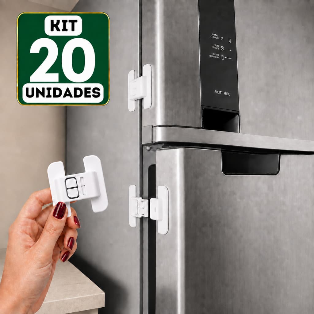 Kit 20 Travas Segurança Bebê Armário Geladeira Gaveta Fácil Instalação