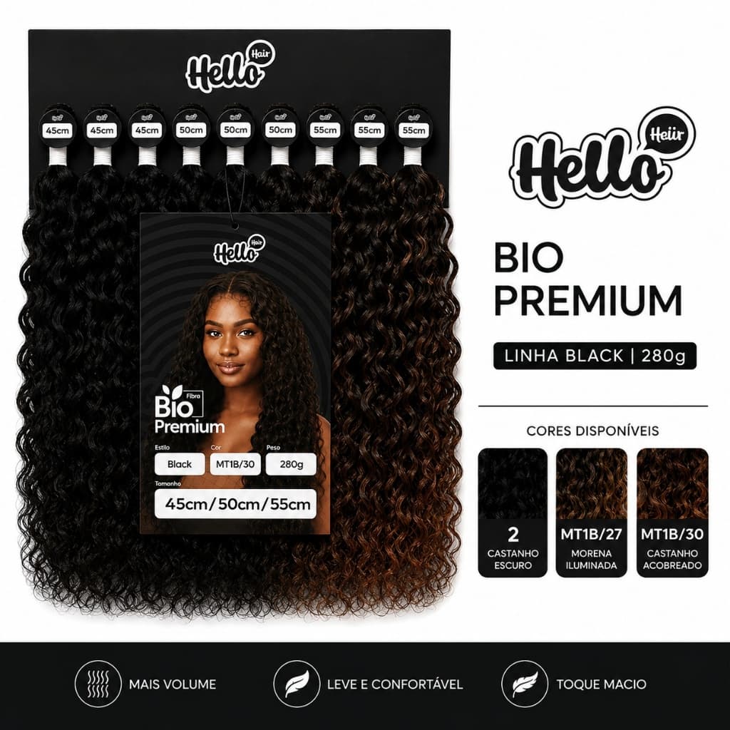 Cabelo Tela Cacheado Bio Fibra Black Hello Hair Bio evolution Mega Hair Entrelace
