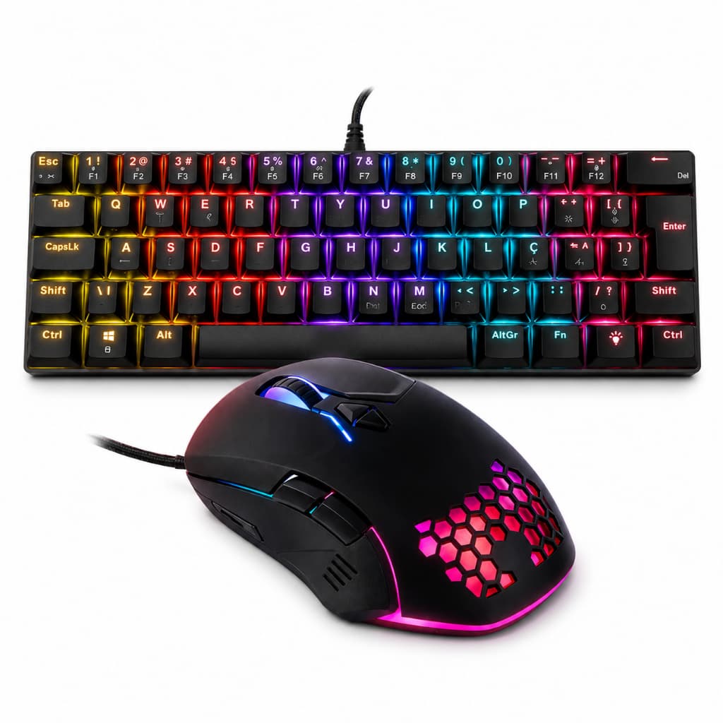 Kit Gamer Profissional Teclado Mecânico TGT Sherman V3 C1 Switch Vermelho ABNT2 + Mouse Gamer RGB 7 Botões 2750 DPI
