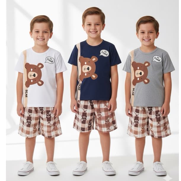 Conjunto Pijama Masculino Ursinho Que Brilha no Escuro Sortidos – Menino Verão 1 ao 14