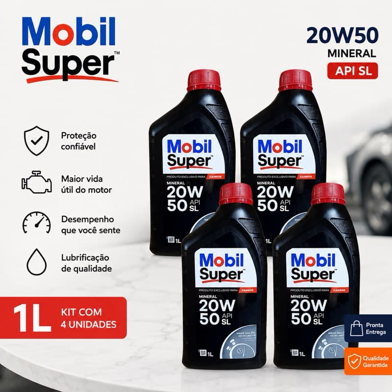 Kit 4 Óleos Mobil Super 20W50 Mineral API SL 1L Óleo para Motor