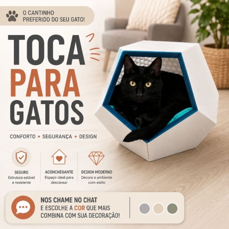 Toca para Gatos Casinha Pet Geométrica | Caminha Refúgio para Gato | Confortável e Decorativa Pentágono pentagonal