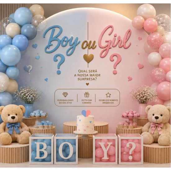 Painel Chá Revelação Personalizado Boy ou Girl Menino ou Menina Decoração Festa Bebê MDF