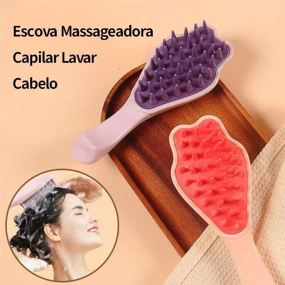 Escova Massageadora Capilar — Limpeza + Massagem + Crescimento