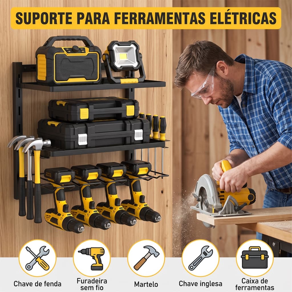Suporte Organizador de Ferramentas Parede Ajustável, Capacidade 150KG, Porta Furadeira Chaves Alicates para Garagem