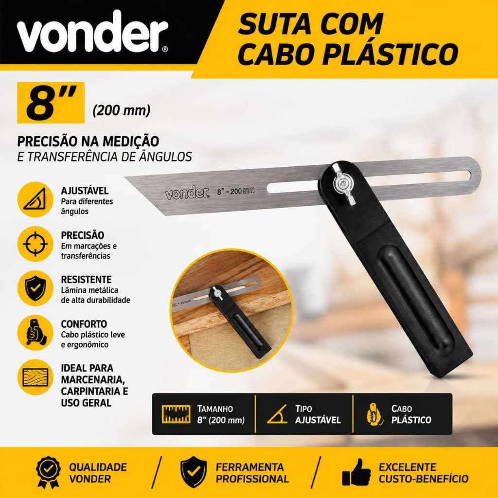 Suta para Carpinteiro 8'' Pol - 200 mm para copiar e transferir Angulo Vonder