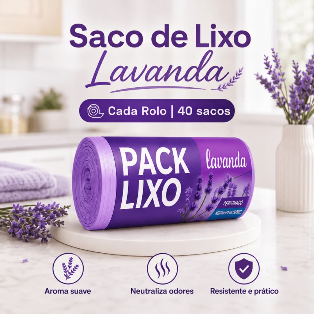 Saco de Lixo Perfumado Lavanda 40 Unidades Rolo Sacos Resistente Fragrância Suave