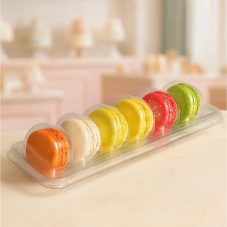 05 Embalagem Flip Cristal Para 6 Macarons Mini Donuts Lembrancinha Doces