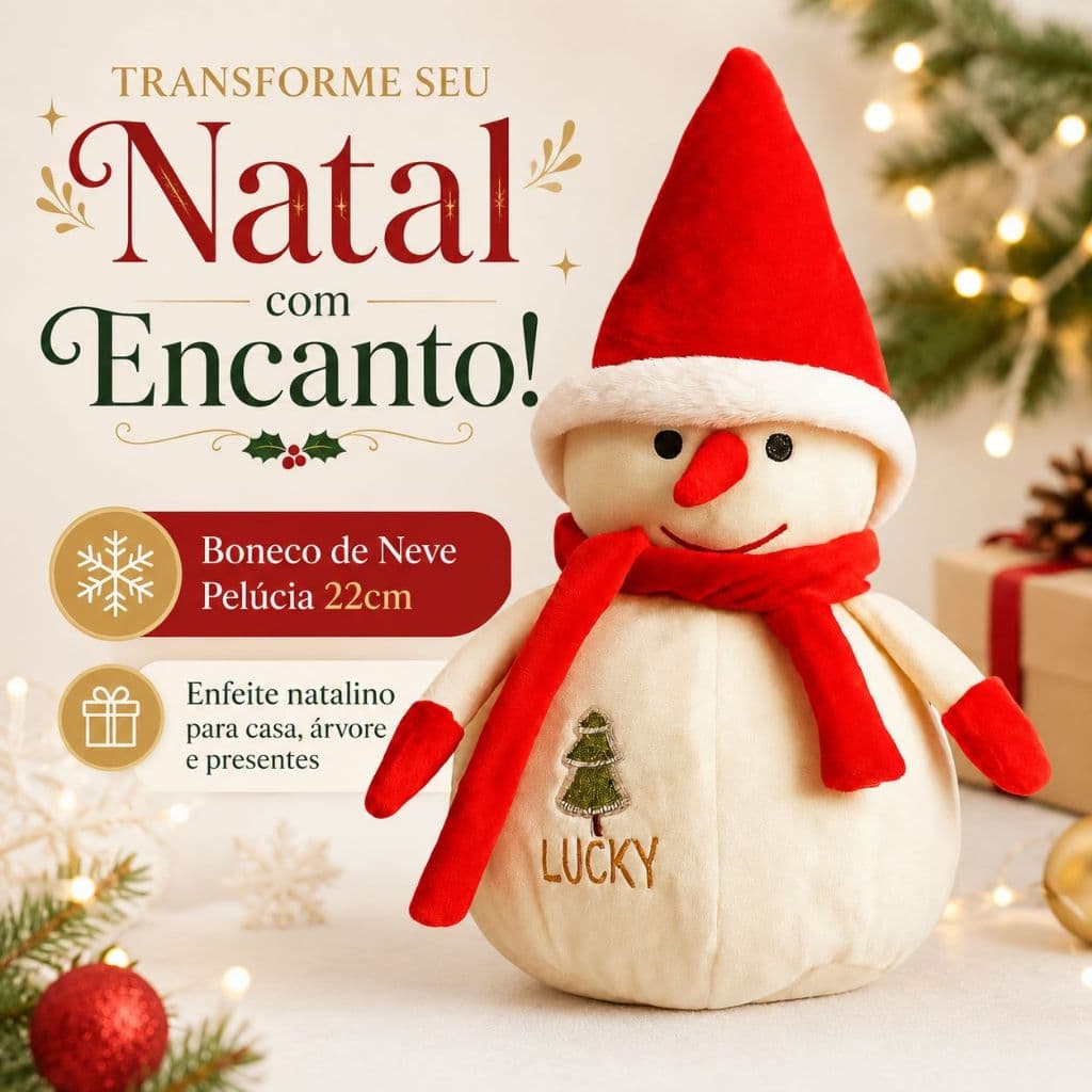 Kit 2 Bonecos de Neve Pelúcia 22cm Urso Enfeite Natal Decoração Presente Natalino Casa Árvore
