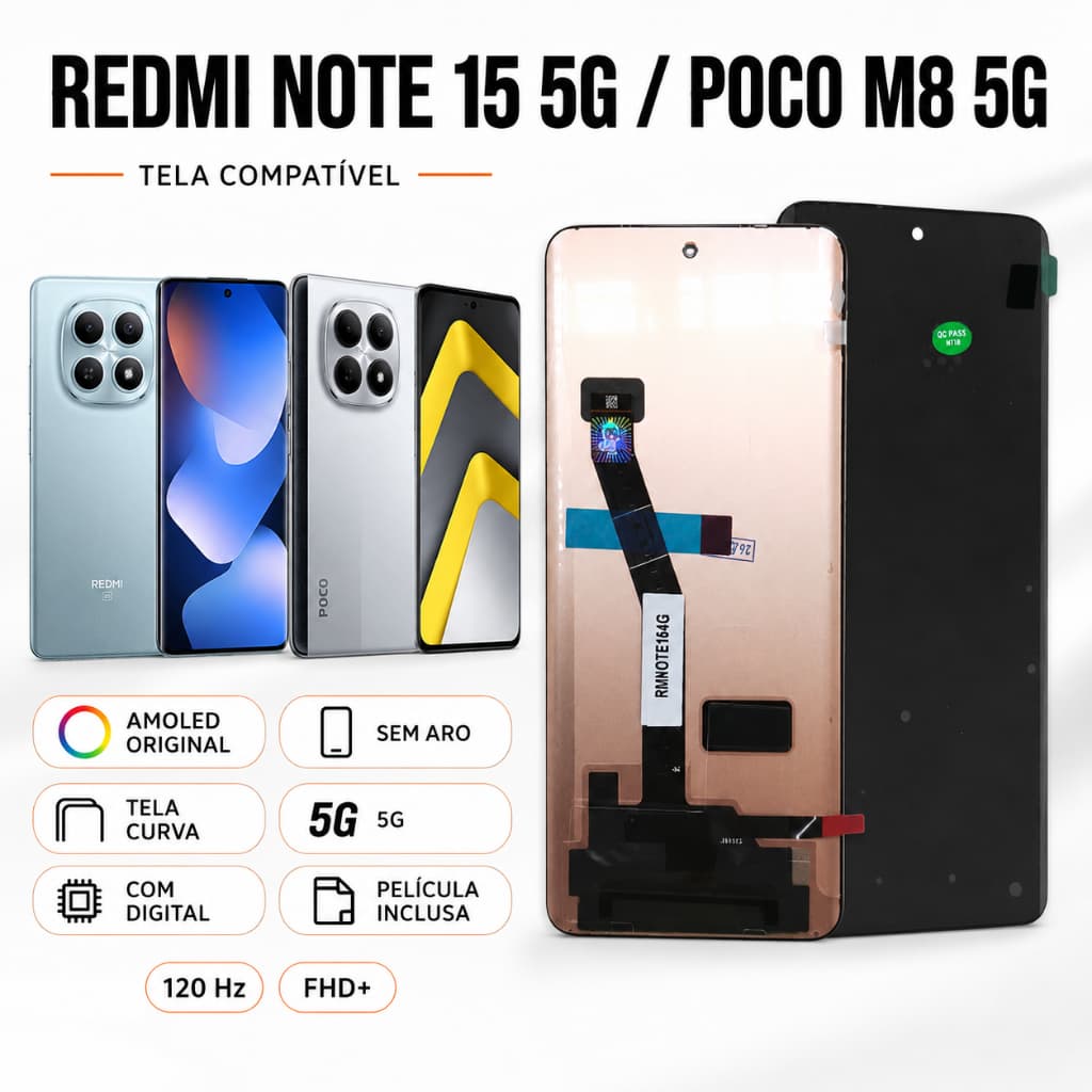 Display Redmi Note 15 5G/ Poco M8 5G Frontal Oled Amoled Original Sem Aro com Digital Tela Full HD