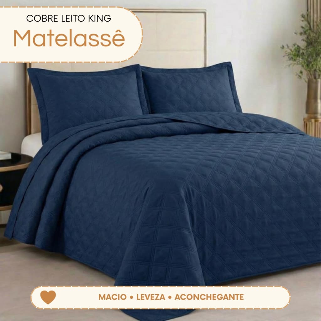 Kit Colcha Cobre Leito King 3 Peças Dupla Face Matelassê com 2 Porta Travesseiros Cama Posta Enxoval