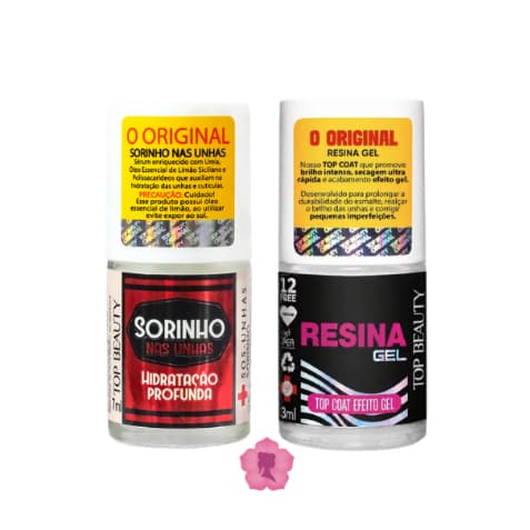 Kit Com 2 Bases Top Coat Efeito Gel Resina + Sorinho Nas Unhas 12 Free Sos Unhas Top Beauty