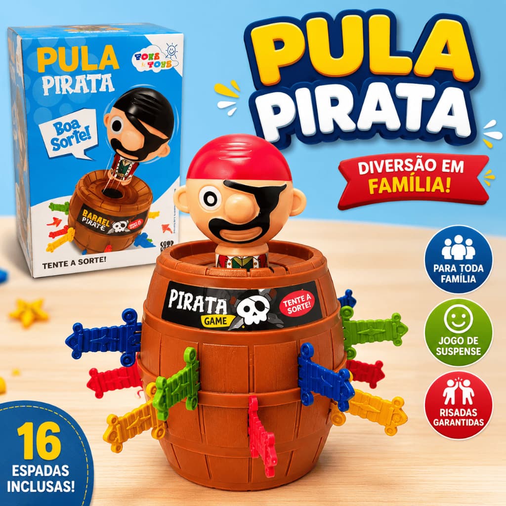 Pula Pirata Jogo Infantil Barril Com 16 Espadas Brinquedo Família Inmetro
