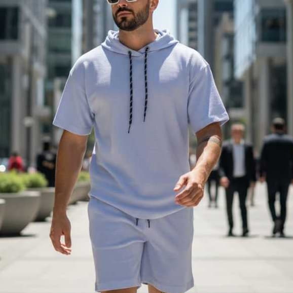 Camiseta+Bermuda Conjunto Masculina Luxuoso Malha Ponto Roma Importado