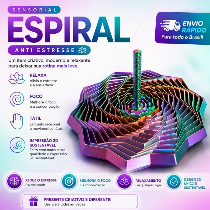 Brinquedo Sensorial Espiral 3D Anti Estresse Fidget Relaxante para Foco